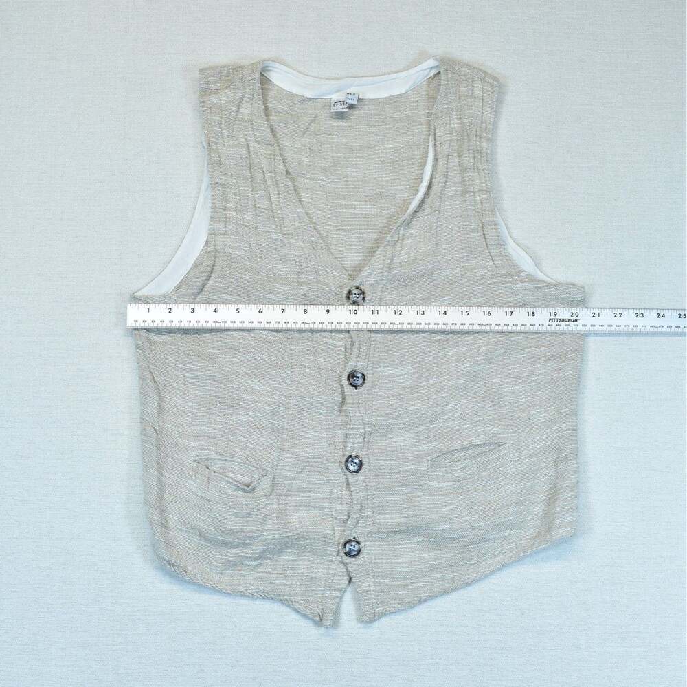 Vintage CP Shades Linen Blend Vest Neutral Beige Button Up Large L Coastal - Picture 5 of 6